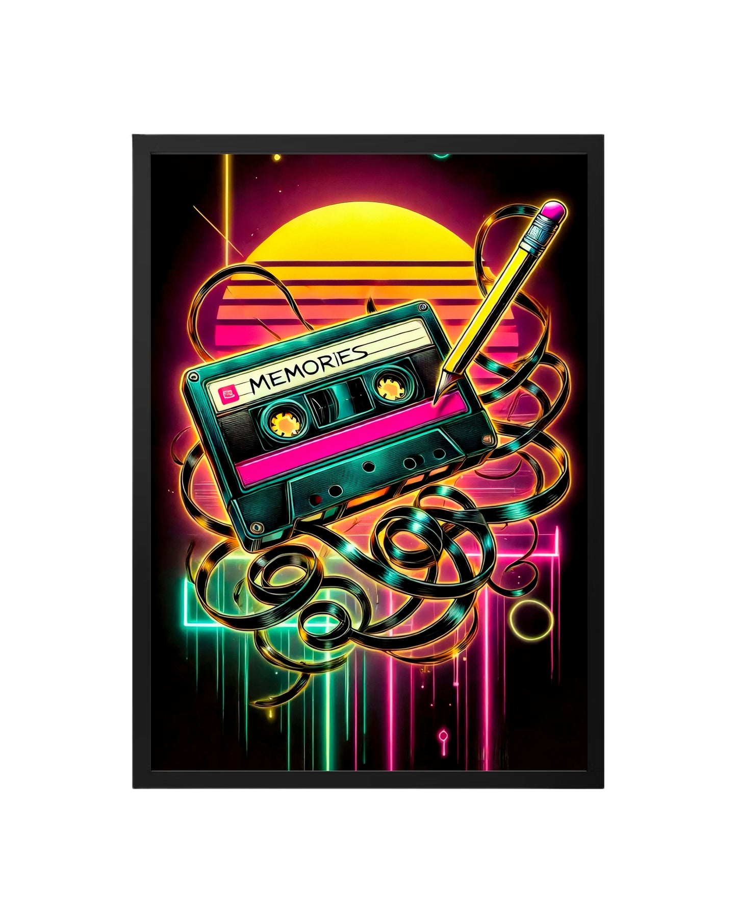 Cuadro Cassette Neón De Recuerdos