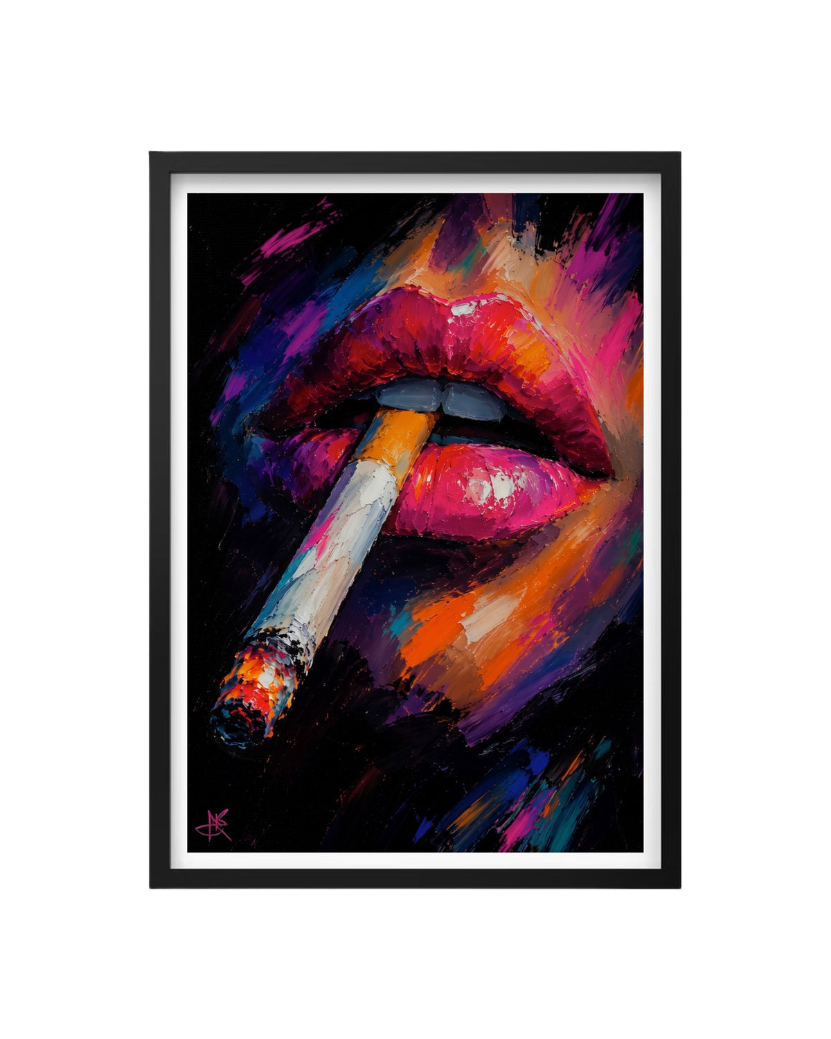 Cuadro Expresionismo Moderno – Labios, Cigarrillo y Neón