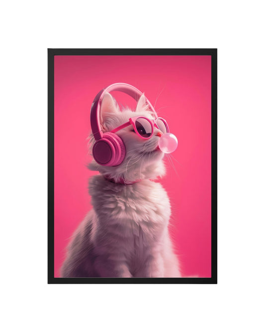 Cuadro Pop Art – Gato Rosa Con Audífonos