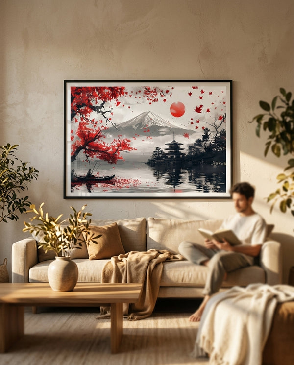 Cuadro Paisaje Japonés (Monte Fuji y Pagoda)