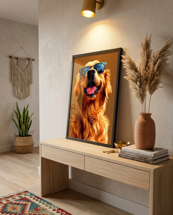 Cuadro Golden Retriever con Gafas de Sol - Ilustrado