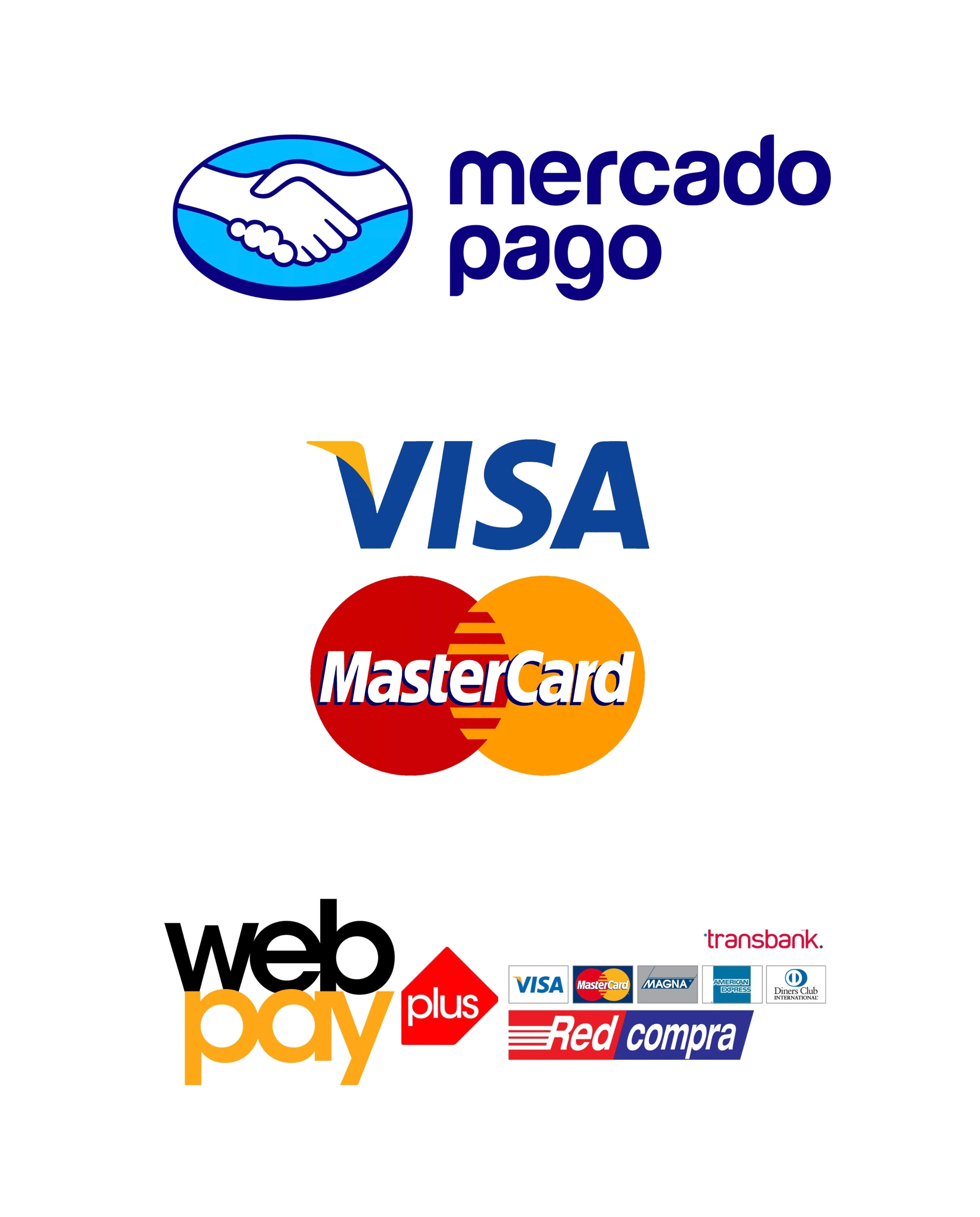 Medios de pago: Mercado Pago, Visa, Mastercard y Webpay Plus